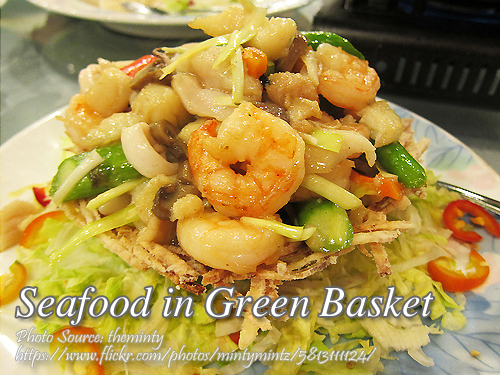 Seafood in Green Basket